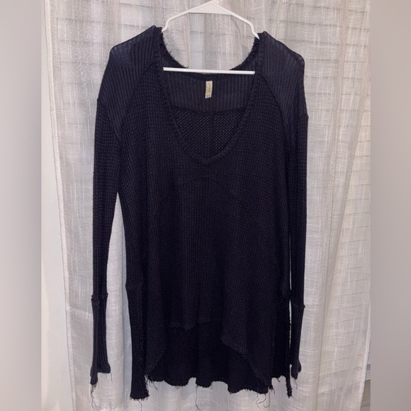 Free People Sweaters - Free People Oversized Waffle Knit Sweater – Navy